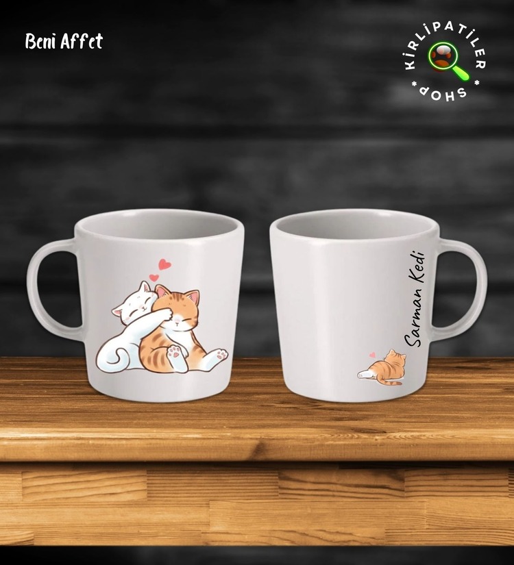 KirliPatiler Taş Kupa Fincan Üzeri Duygusal Kedi Baskılı