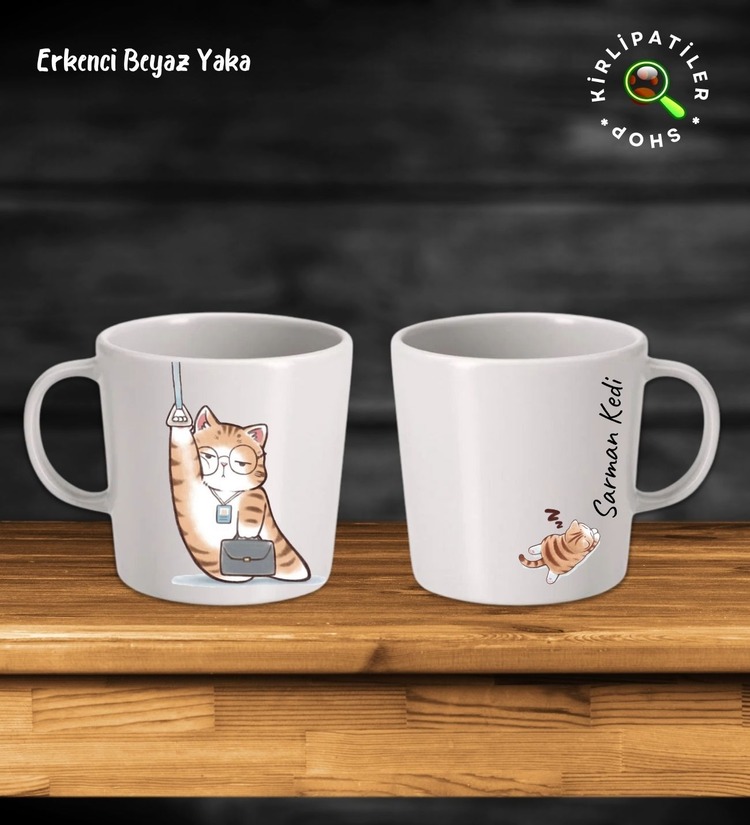 KirliPatiler Taş Kupa Fincan Üzeri Çalışan Kedi Baskılı