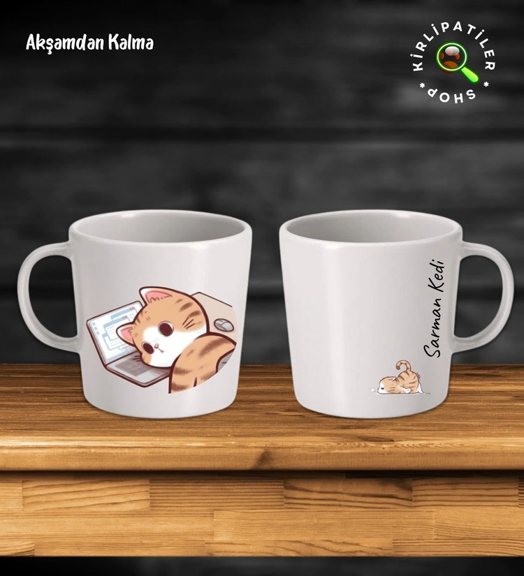 KirliPatiler Taş Kupa Fincan Üzeri Çalışan Kedi Baskılı
