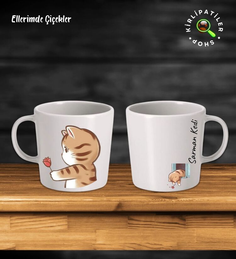 KirliPatiler Taş Kupa Fincan Üzeri Duygusal Kedi Baskılı
