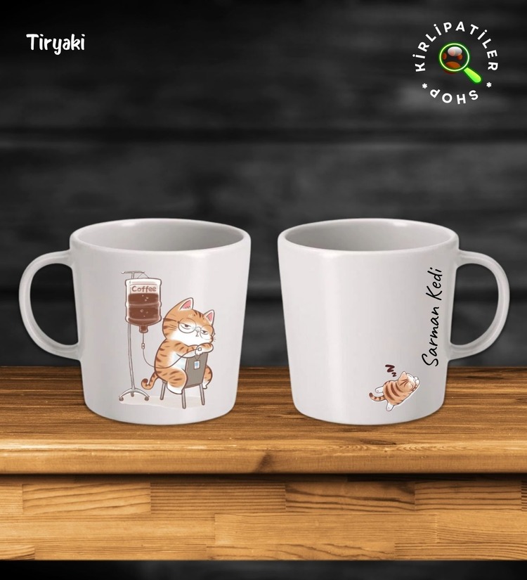 KirliPatiler Taş Kupa Fincan Üzeri Çalışan Kedi Baskılı