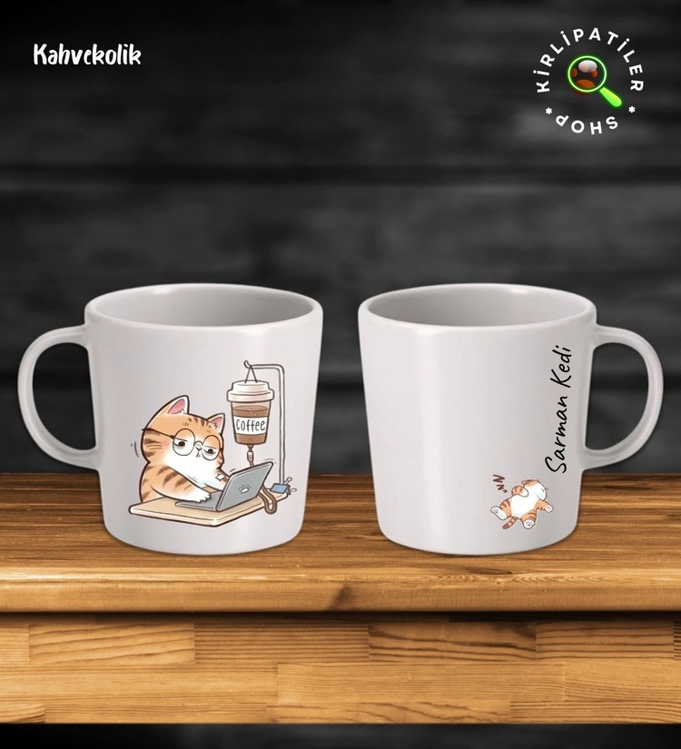 KirliPatiler Taş Kupa Fincan Üzeri Çalışan Kedi Baskılı