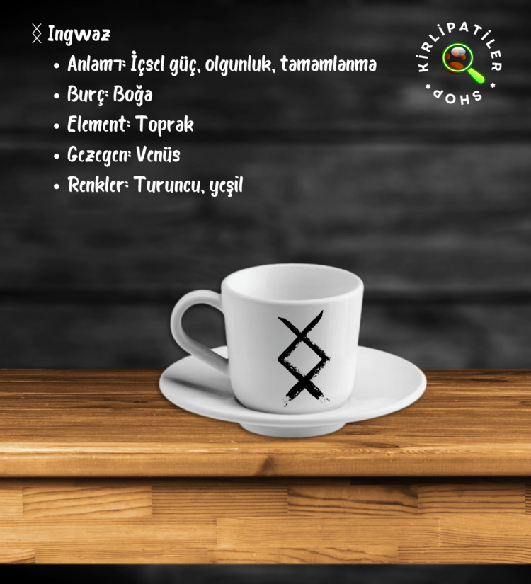 KirliPatiler Porselen Fincan Üzeri Rune Sembol Baskılı