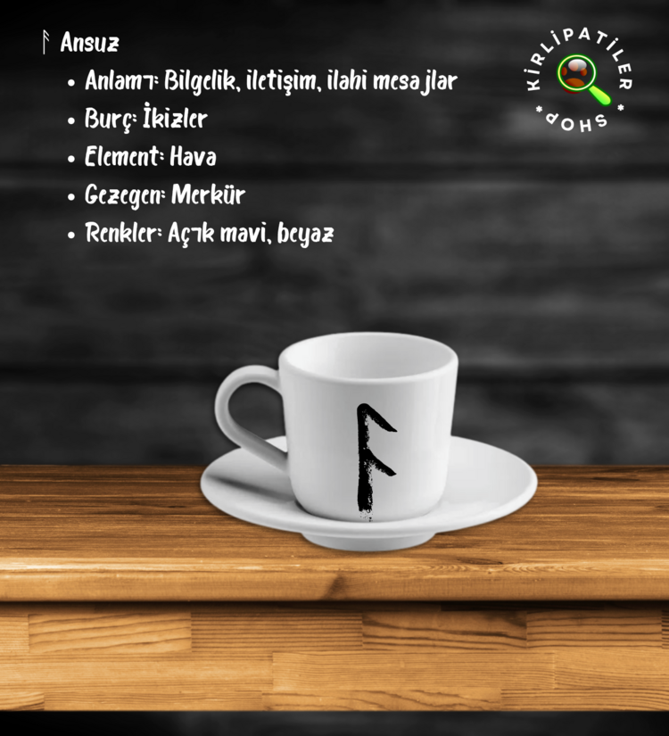 KirliPatiler Porselen Fincan Üzeri Rune Sembol Baskılı