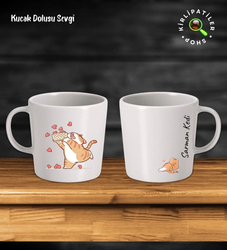 KirliPatiler Taş Kupa Fincan Üzeri Duygusal Kedi Baskılı