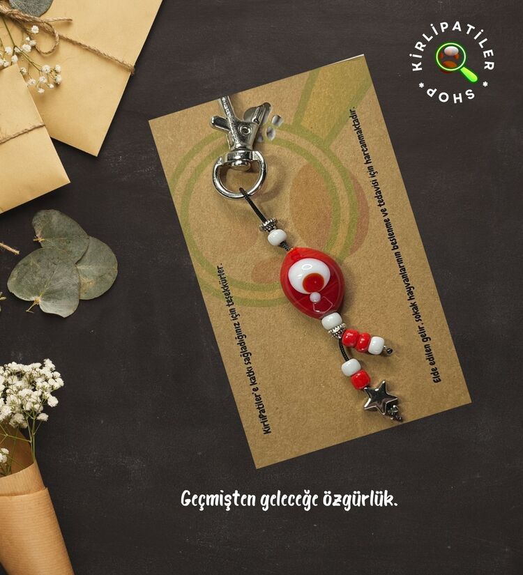 KirliPatiler Murano Cam Ay Yıldız Bayrak Anahtarlık, Çanta Aksesuarı