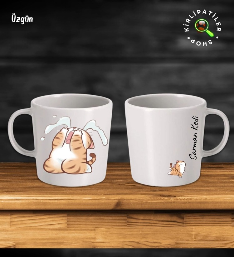 KirliPatiler Taş Kupa Fincan Üzeri Duygusal Kedi Baskılı