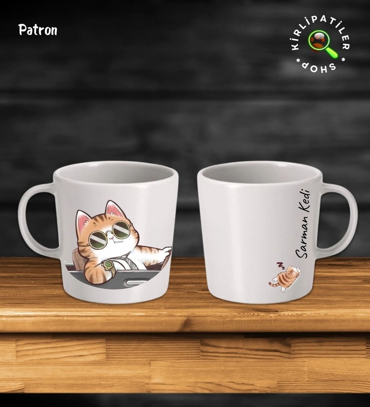 KirliPatiler Taş Kupa Fincan Üzeri Çalışan Kedi Baskılı