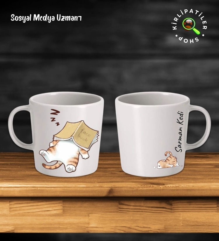 KirliPatiler Taş Kupa Fincan Üzeri Çalışan Kedi Baskılı