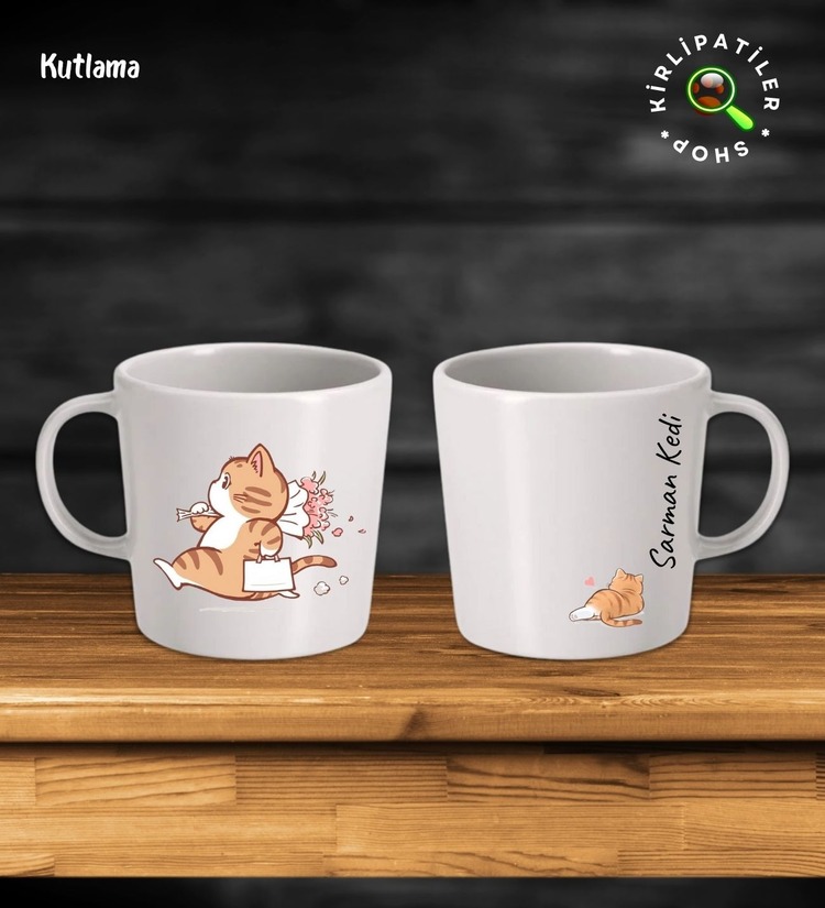 KirliPatiler Taş Kupa Fincan Üzeri Duygusal Kedi Baskılı
