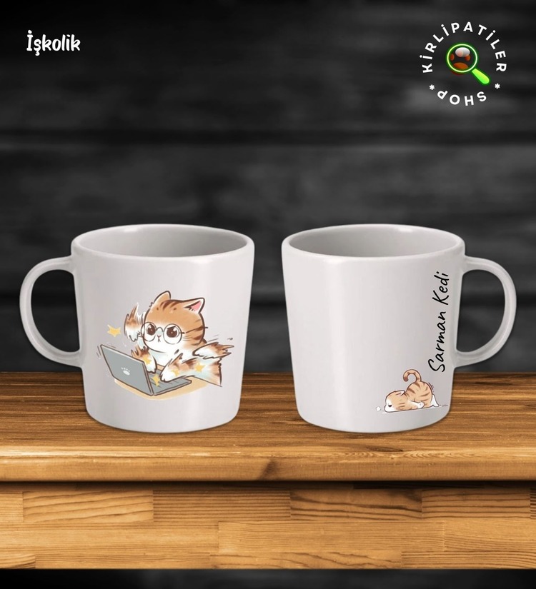 KirliPatiler Taş Kupa Fincan Üzeri Çalışan Kedi Baskılı