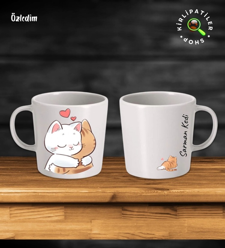 KirliPatiler Taş Kupa Fincan Üzeri Duygusal Kedi Baskılı