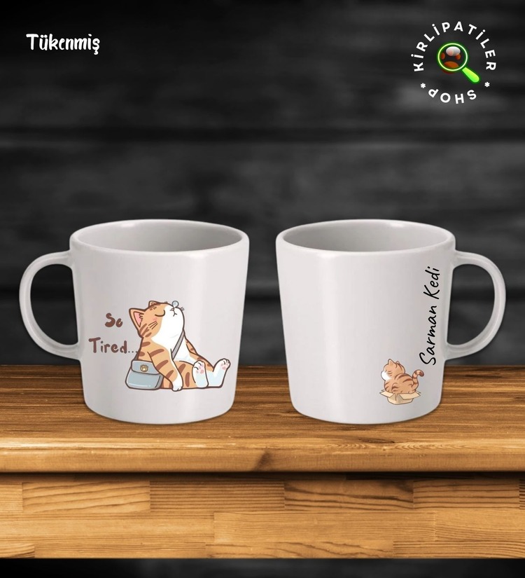 KirliPatiler Taş Kupa Fincan Üzeri Çalışan Kedi Baskılı