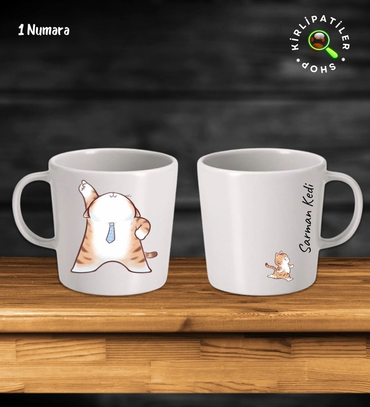 KirliPatiler Taş Kupa Fincan Üzeri Çalışan Kedi Baskılı