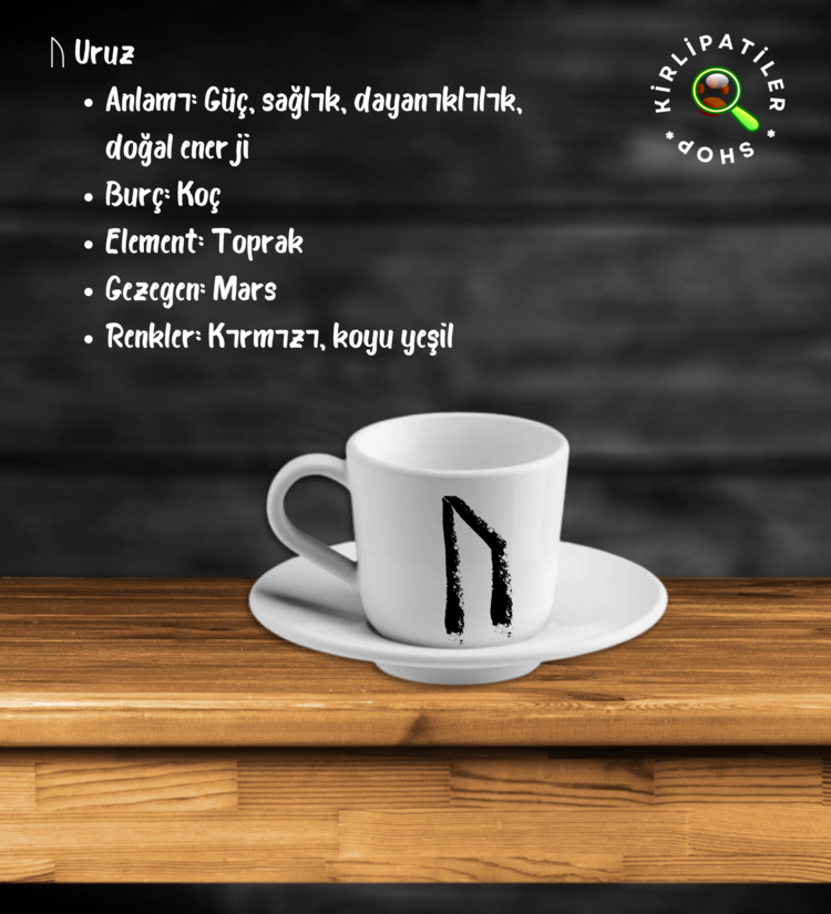 KirliPatiler Porselen Fincan Üzeri Rune Sembol Baskılı