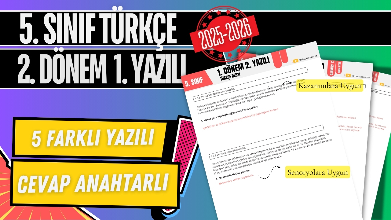 5. SINIF TÜRKÇE 2. DÖNEM 1. YAZILI ÖRNEKLERİ 
