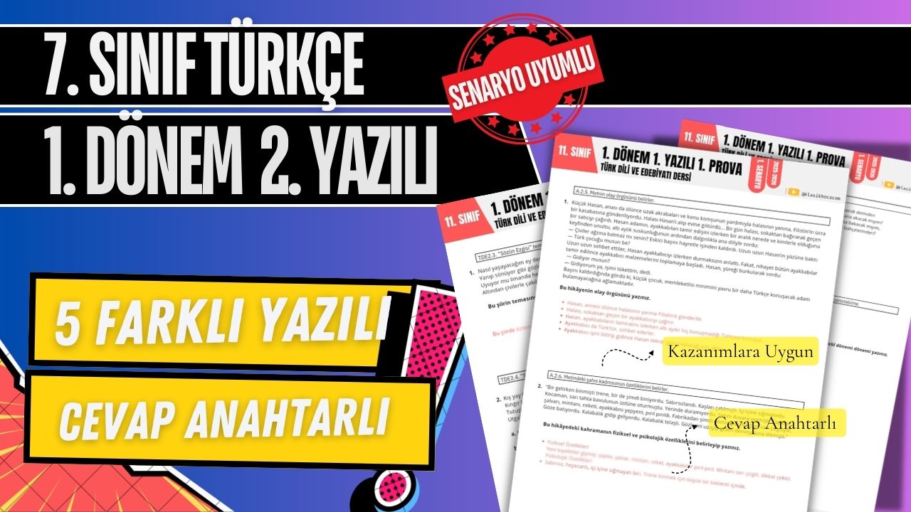 7. SINIF TÜRKÇE 1. Dönem 2. Yazılı