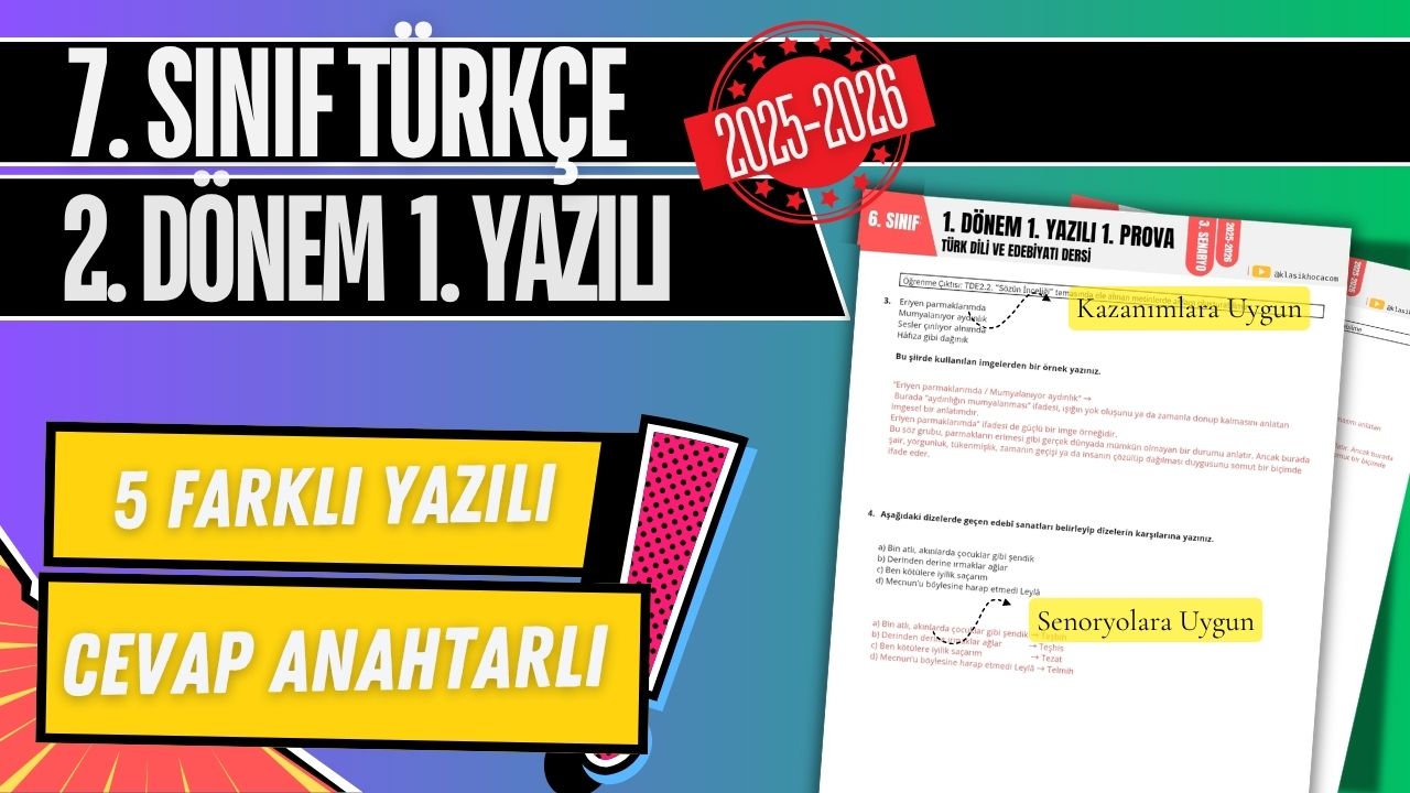 7. Sınıf Türkçe 2. Dönem 1. Yazılı Örnekleri 
