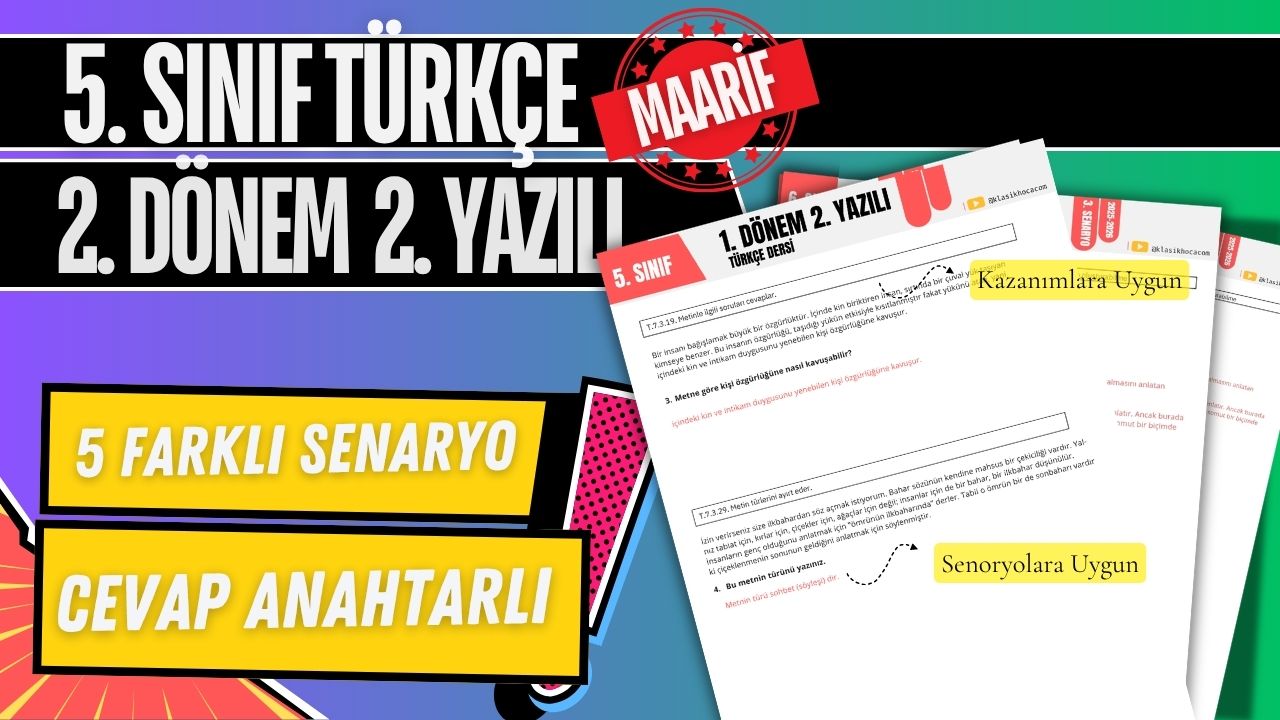 5. Sınıf Türkçe 2. Dönem 2. Yazılı Örnekleri PDF