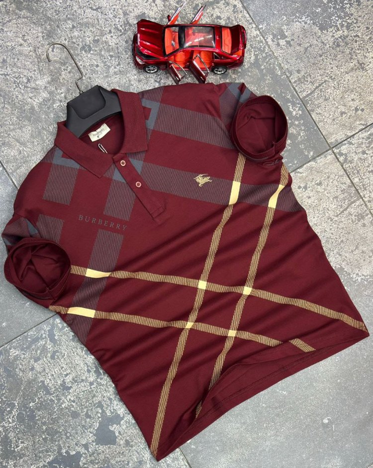 Burberry Polo Yaka Desenli T-Shirt Premium