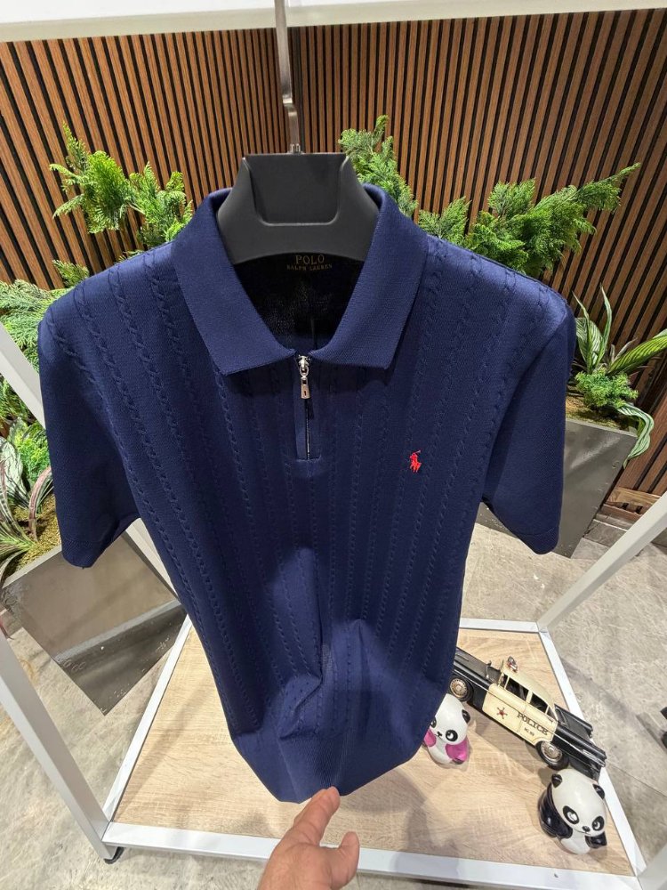 Polo Ralph Lauren Lacivert Örgü Fermuarlı Polo Yaka Triko