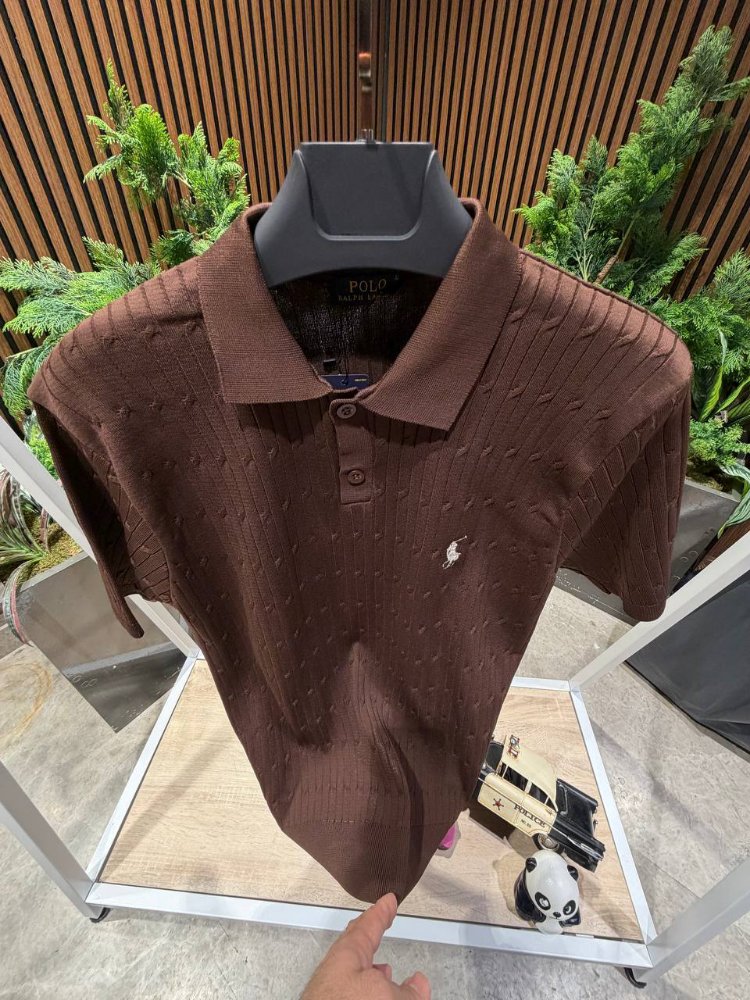 Polo Ralph Lauren Kahverengi Dokulu Polo Yaka Triko Tişört