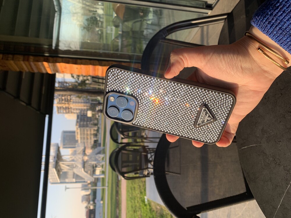 Prada Gümüş Taşlı Siyah Kılıf