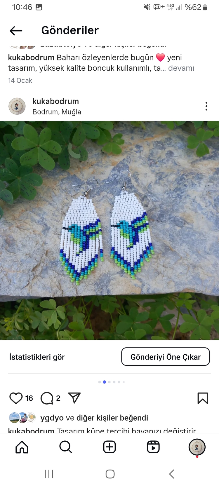 Kuş desenli tasarım küpe 