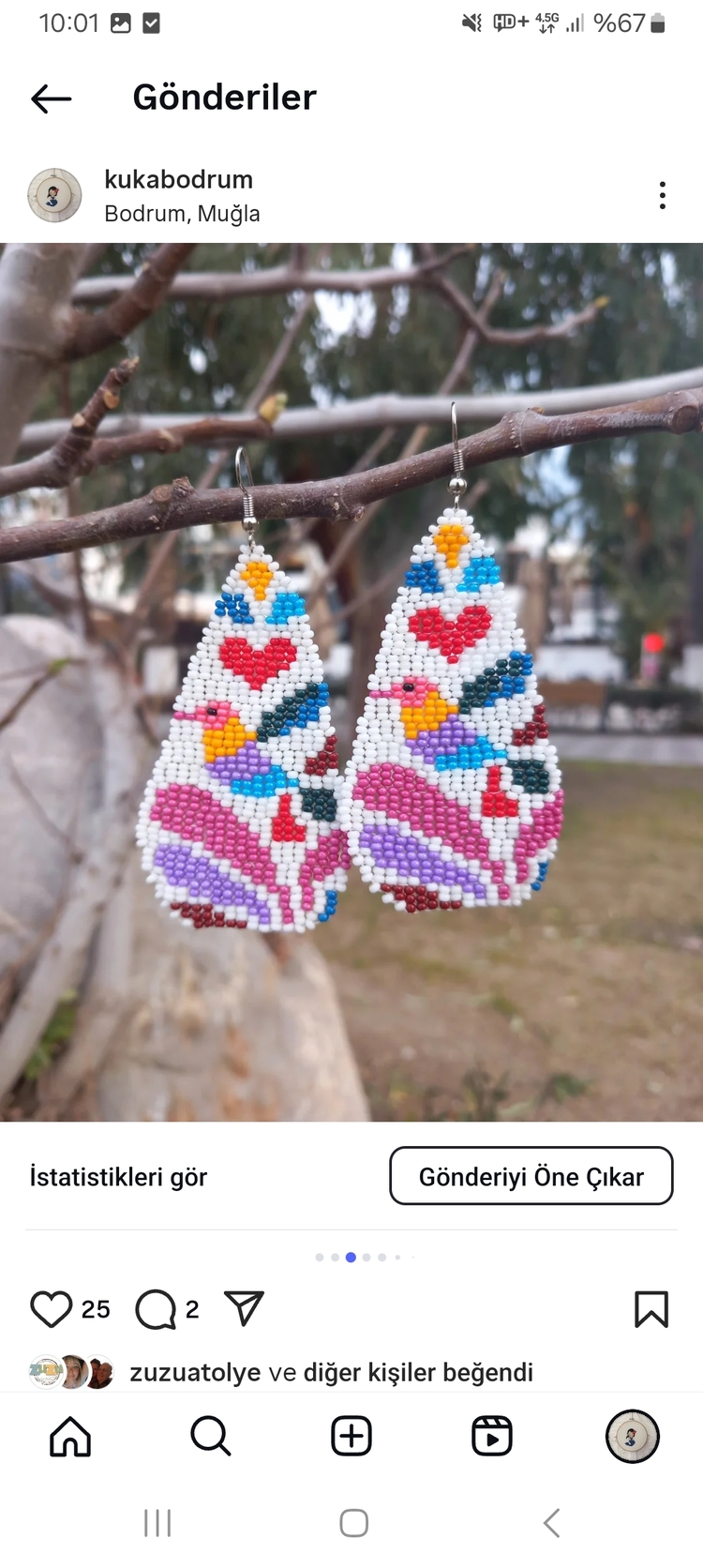 Kuş desenli tasarım küpe 