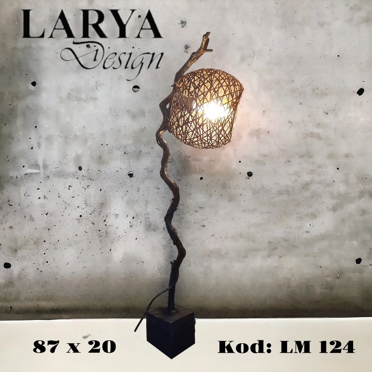 Doğal Ağaç Siyah Kıvrımlı Masa Lambası - LM 124