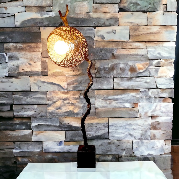 Doğal Ağaç Siyah Kıvrımlı Masa Lambası - LM 124