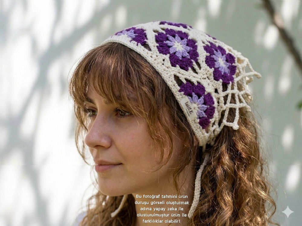 Mor Çiçekli Bandana