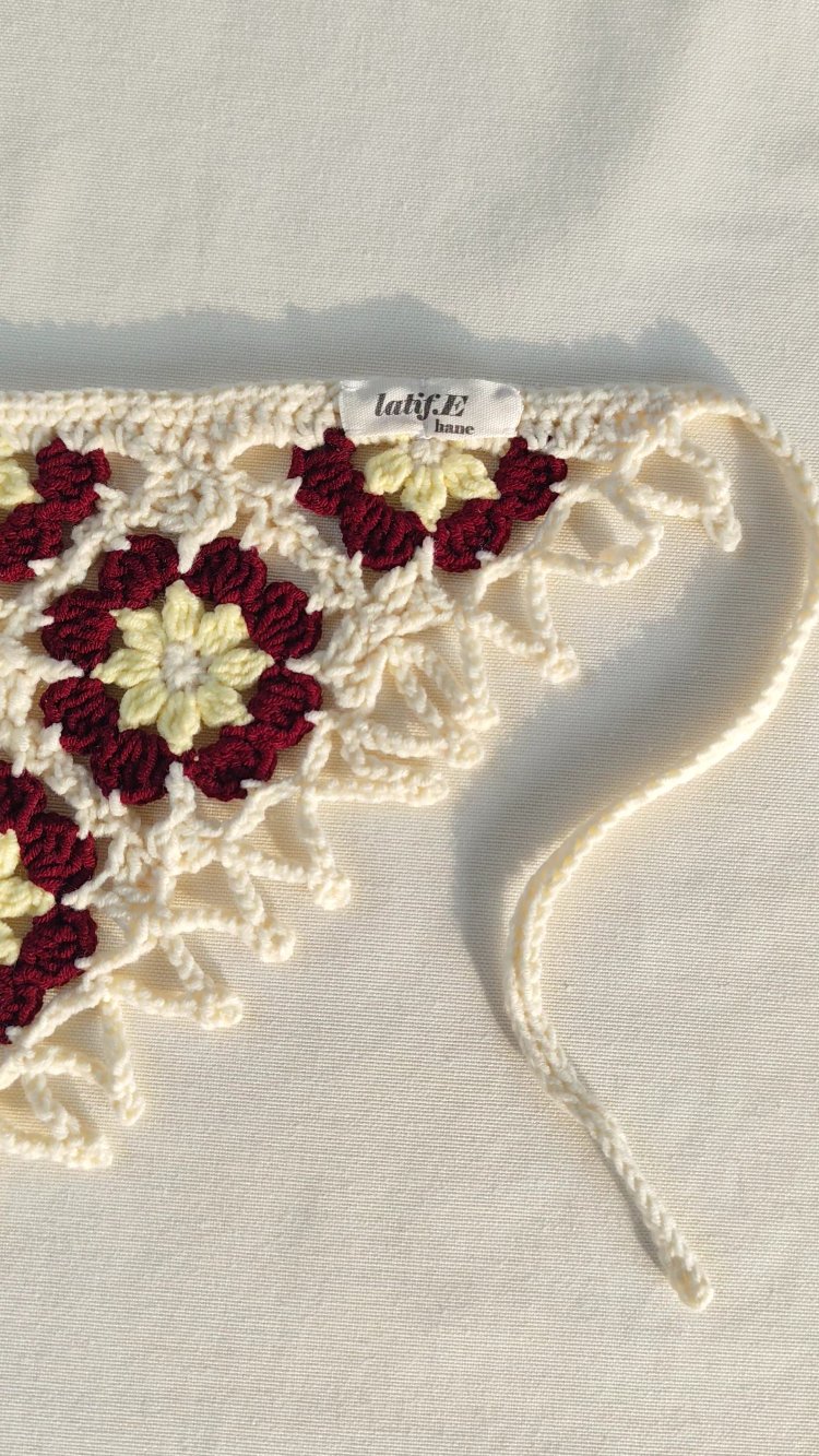 Bordo Çiçekli Bandana