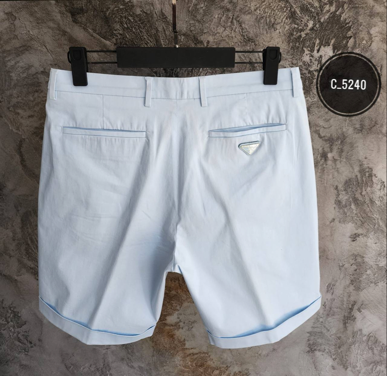 PRADA Premium Cotton Gabardine Şort | Arka Kapaklı Cep & Triangle Logo Detay.