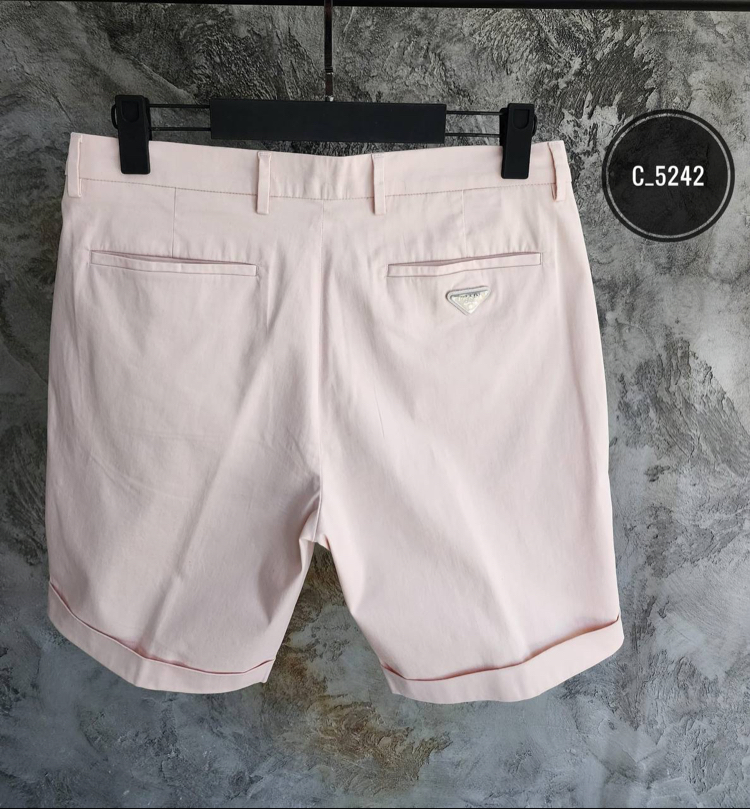 PRADA Premium Cotton Gabardine Şort | Arka Kapaklı Cep & Triangle Logo Detay.