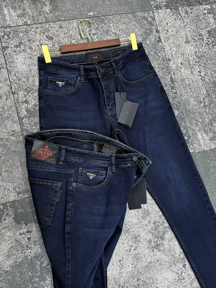 Prada Washed Denim Luxury Jean | Metal Triangle Logo & Arka Bel Signature Patch