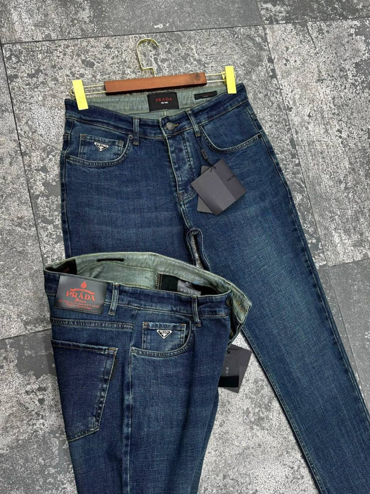Prada Washed Denim Luxury Jean | Metal Triangle Logo & Arka Bel Signature Patch