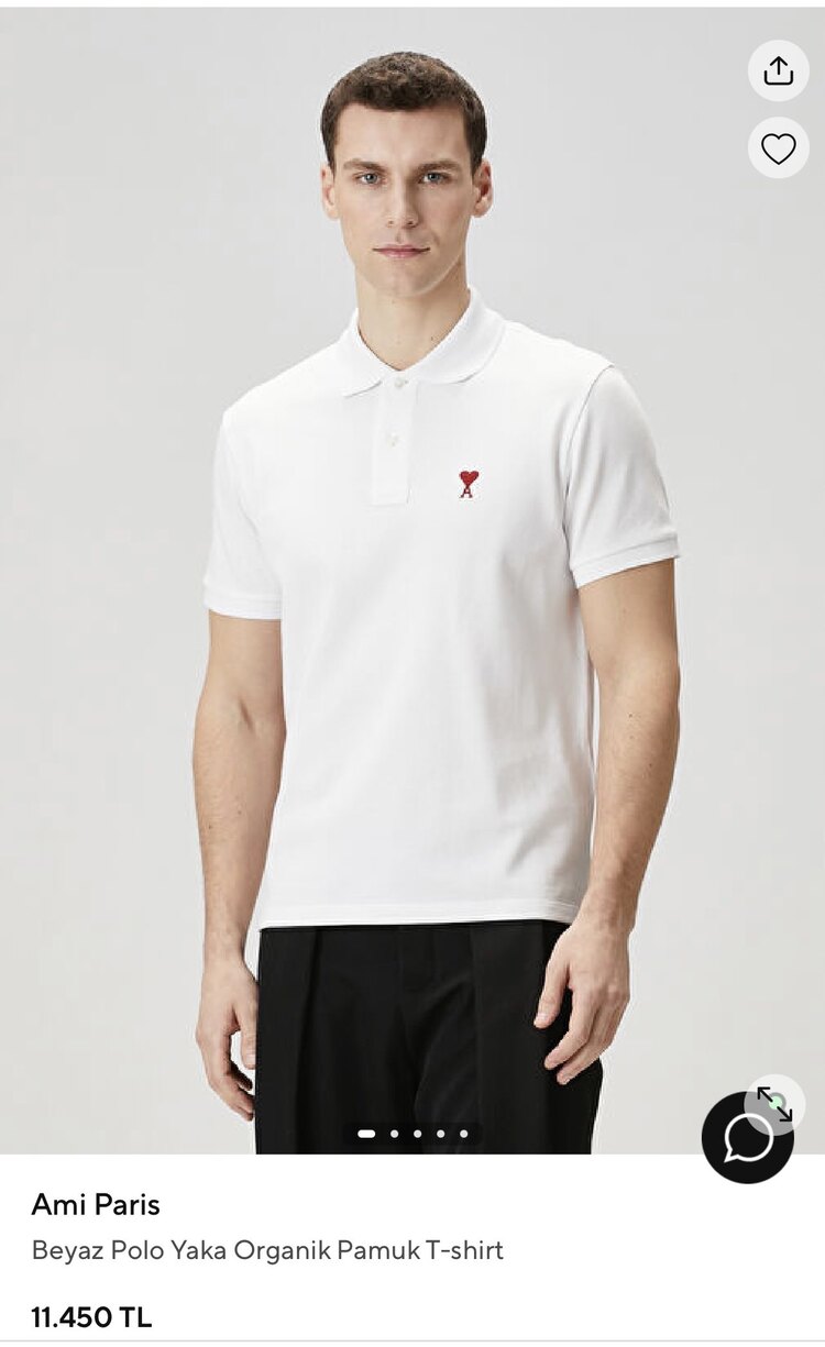 Ami %100 Pamuk Orj. Kumaş Göğüs Nakış Logo Polo Yaka Pike Dokuma T-shirt.