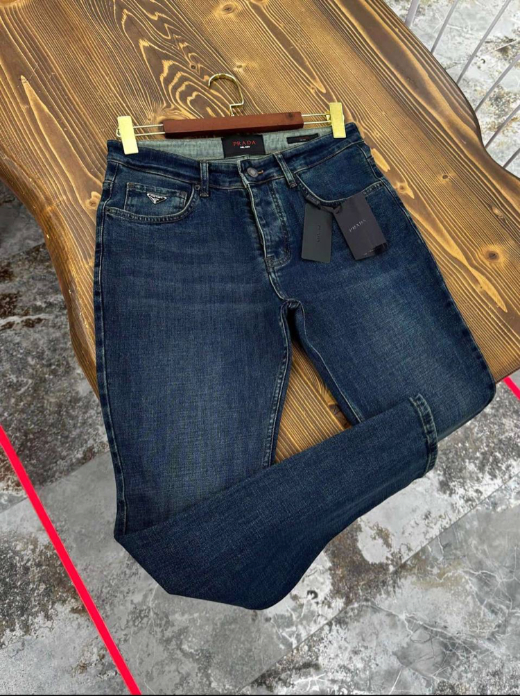 Prada Washed Denim Luxury Jean | Metal Triangle Logo & Arka Bel Signature Patch