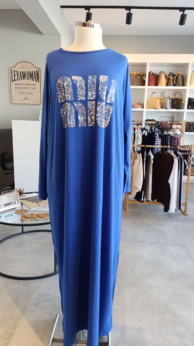 Taş Baskılı Elbise Saks