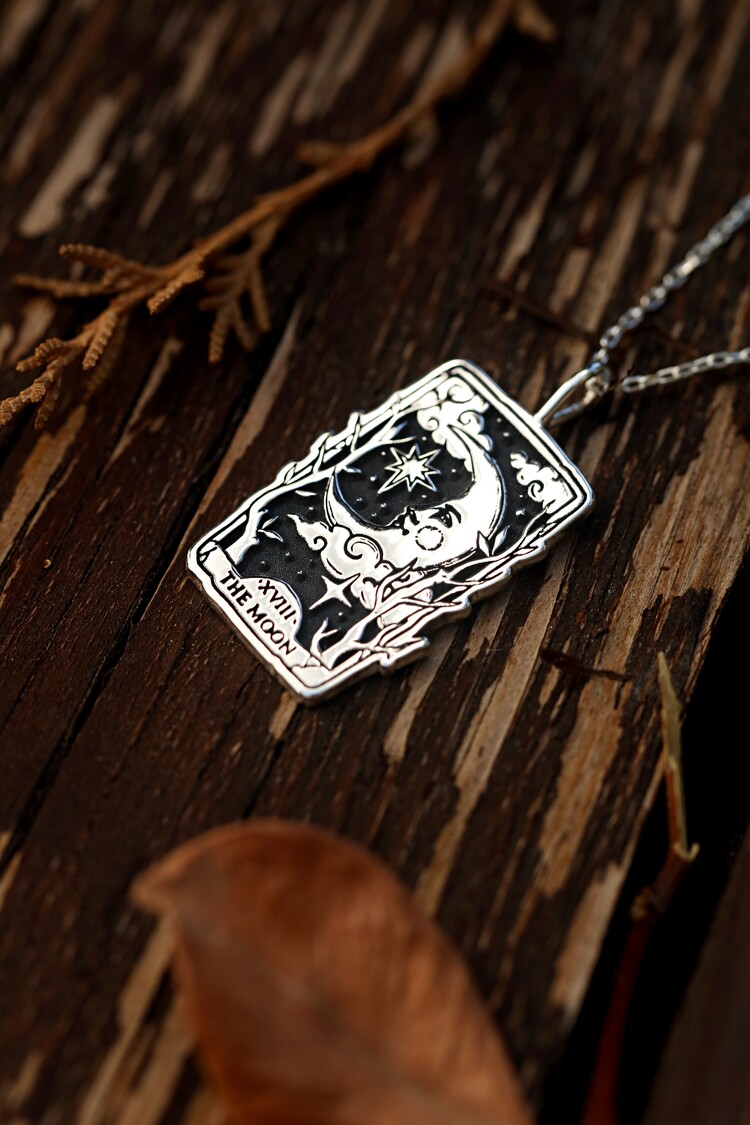 925K Gümüş The Moon Tarot Kolye