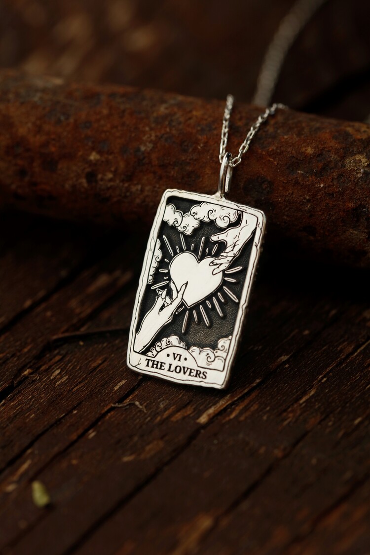 925K Gümüş The Lovers Tarot Kolye