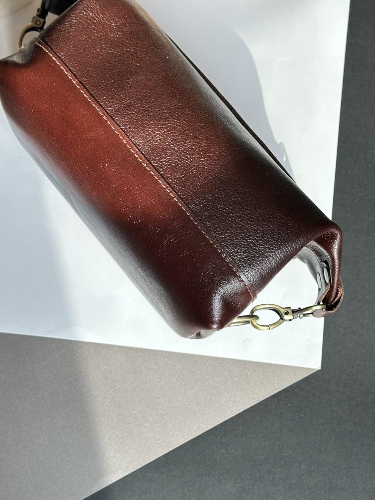 Longian El Yapımı Deri Clutch - Koyu Kahve
