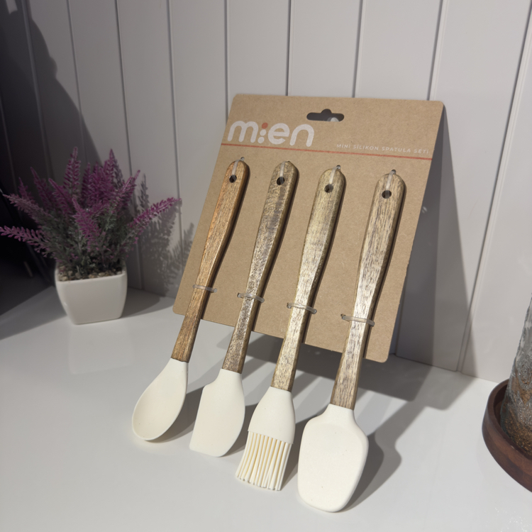 Akasya Saplı Mini Silikon Spatula Seti