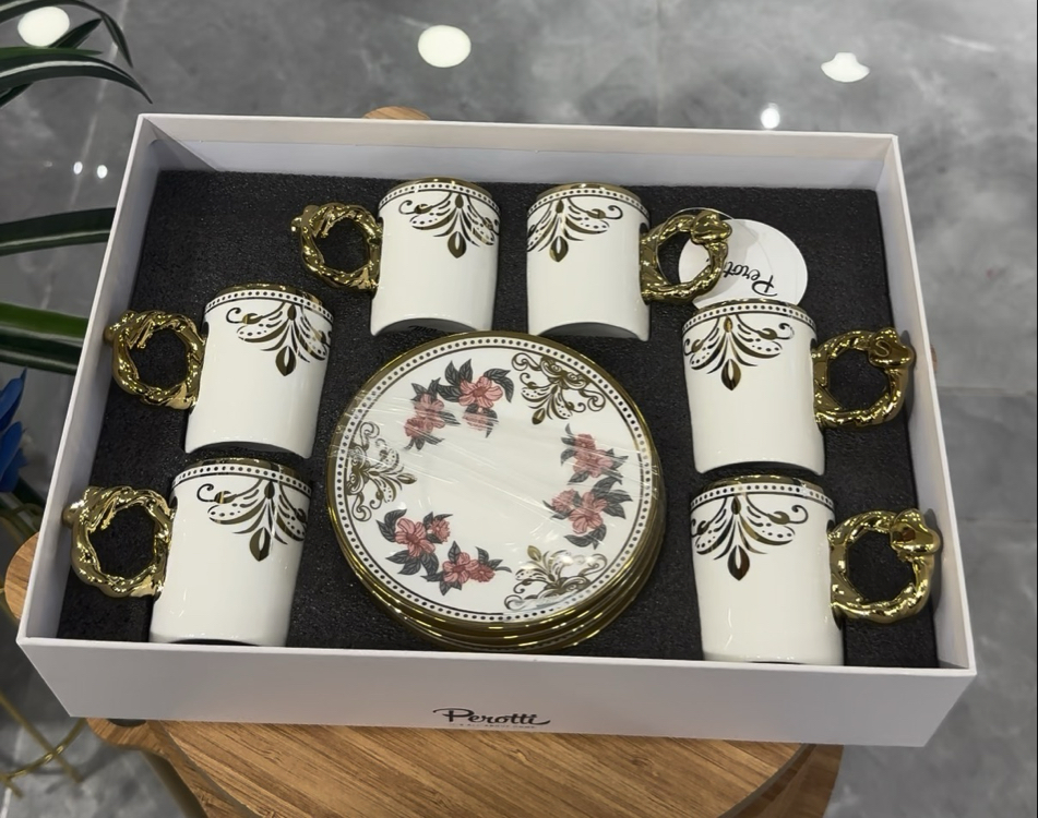 Perotti 6 Kişilik Kahve Takımı Gold Detaylı 80 CC