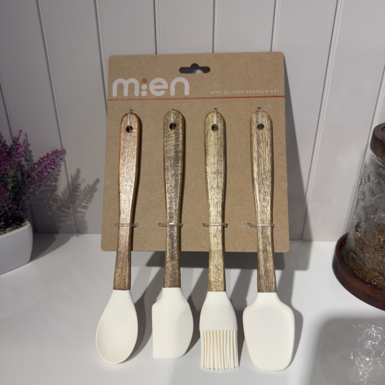 Akasya Saplı Mini Silikon Spatula Seti