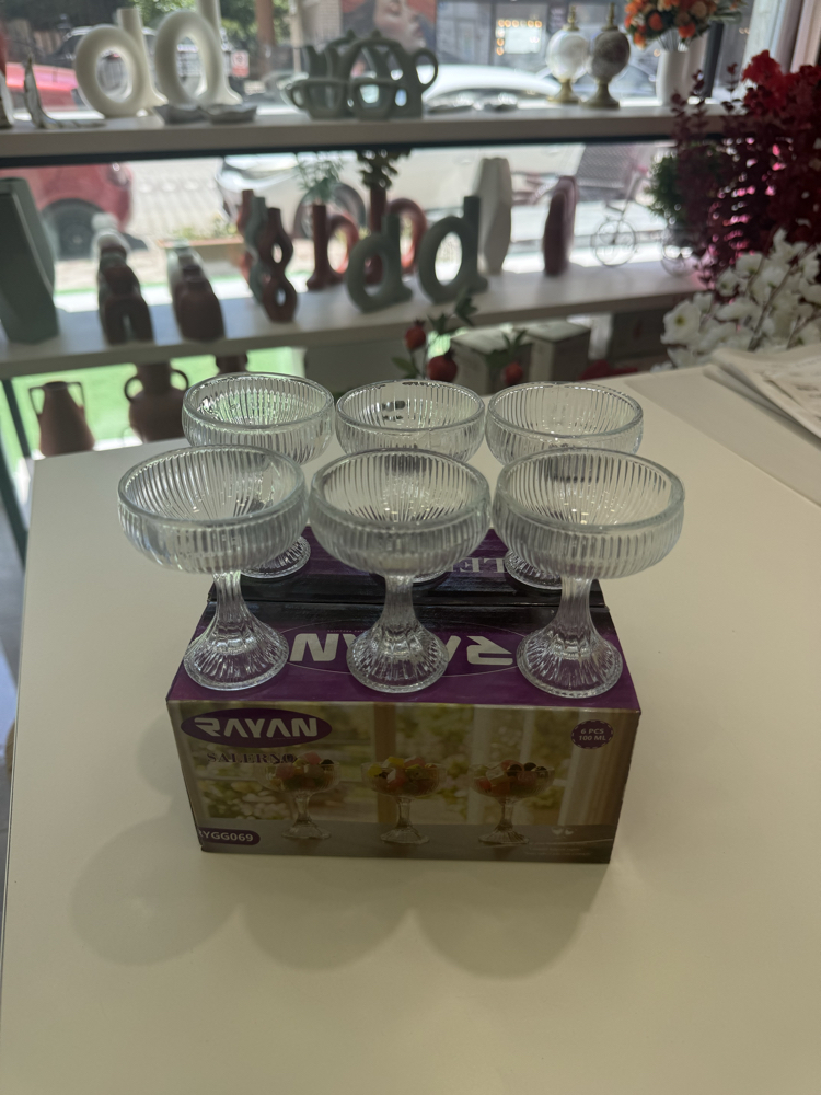 6’lı Ayaklı Cam Lokumluk Seti 100 ml