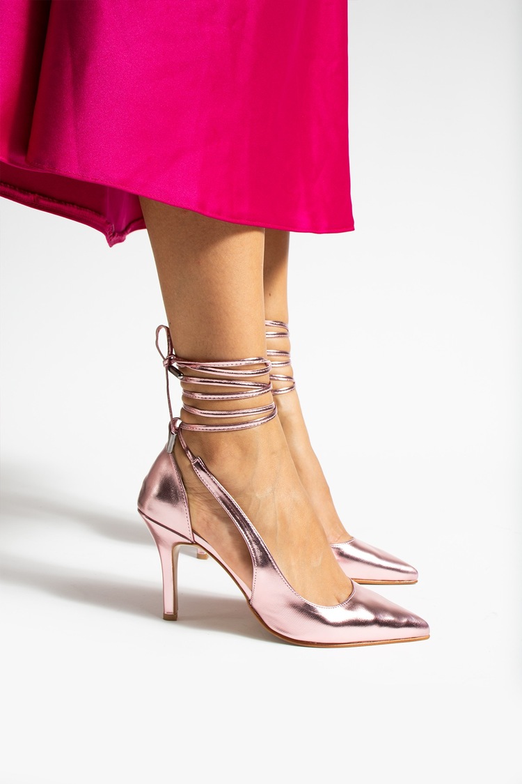 La limar 8.5 cm rose ipli bilekten bağlamalı stiletto topuklu ayakkabı