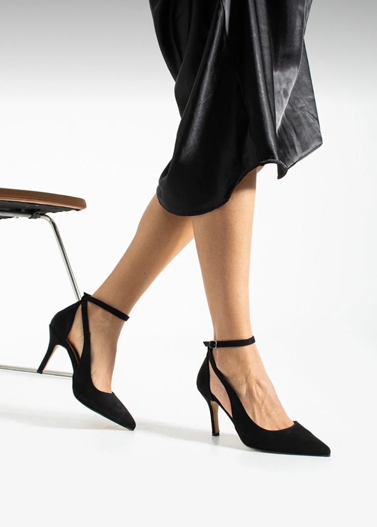 8,5 cm siyah süet stiletto topuklu ayakkabı