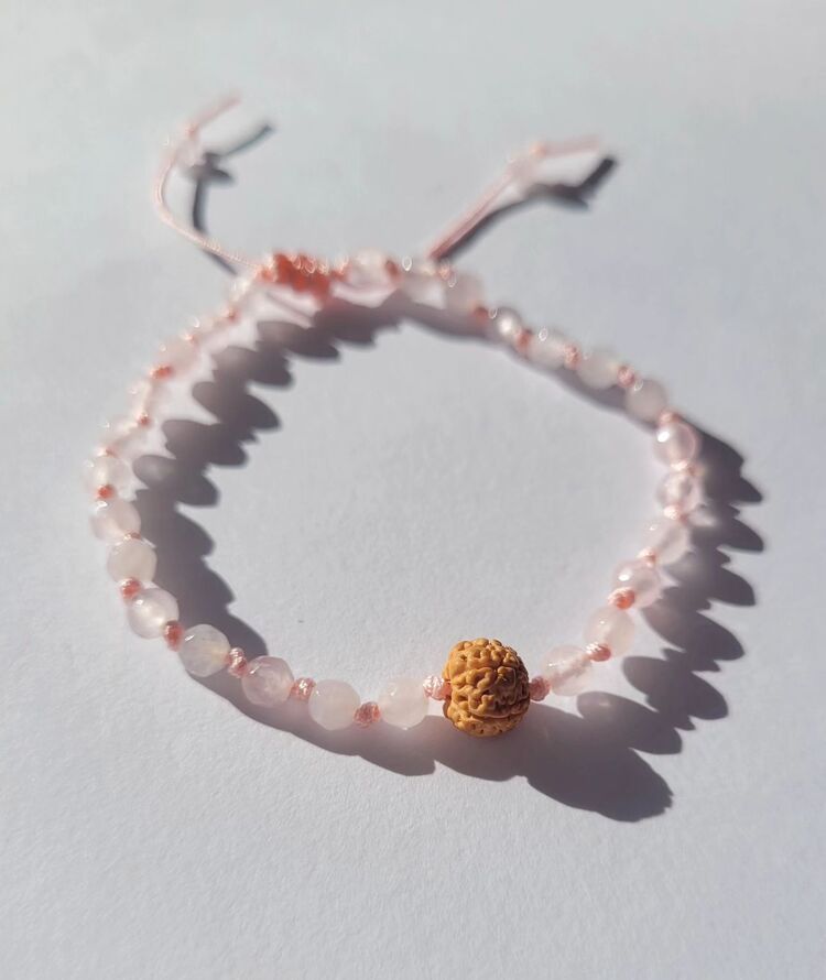 Love - Rudraksha Pembe Kuvars Mala Bileklik